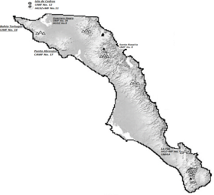 Situación geográfica de las unidades médicas incluidas en el proyecto de teleconsulta en Baja California Sur.